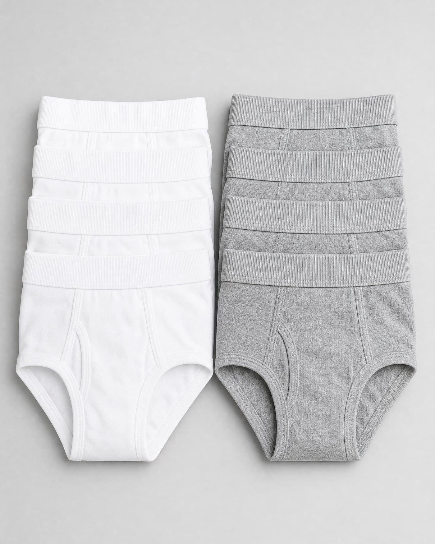 Folded plain knitted cotton adult underwear in white and grey