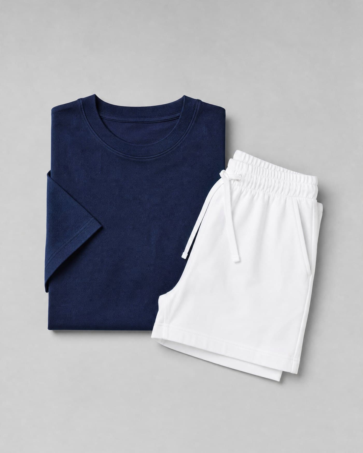 A knitted cotton tee and shorts in navy and white