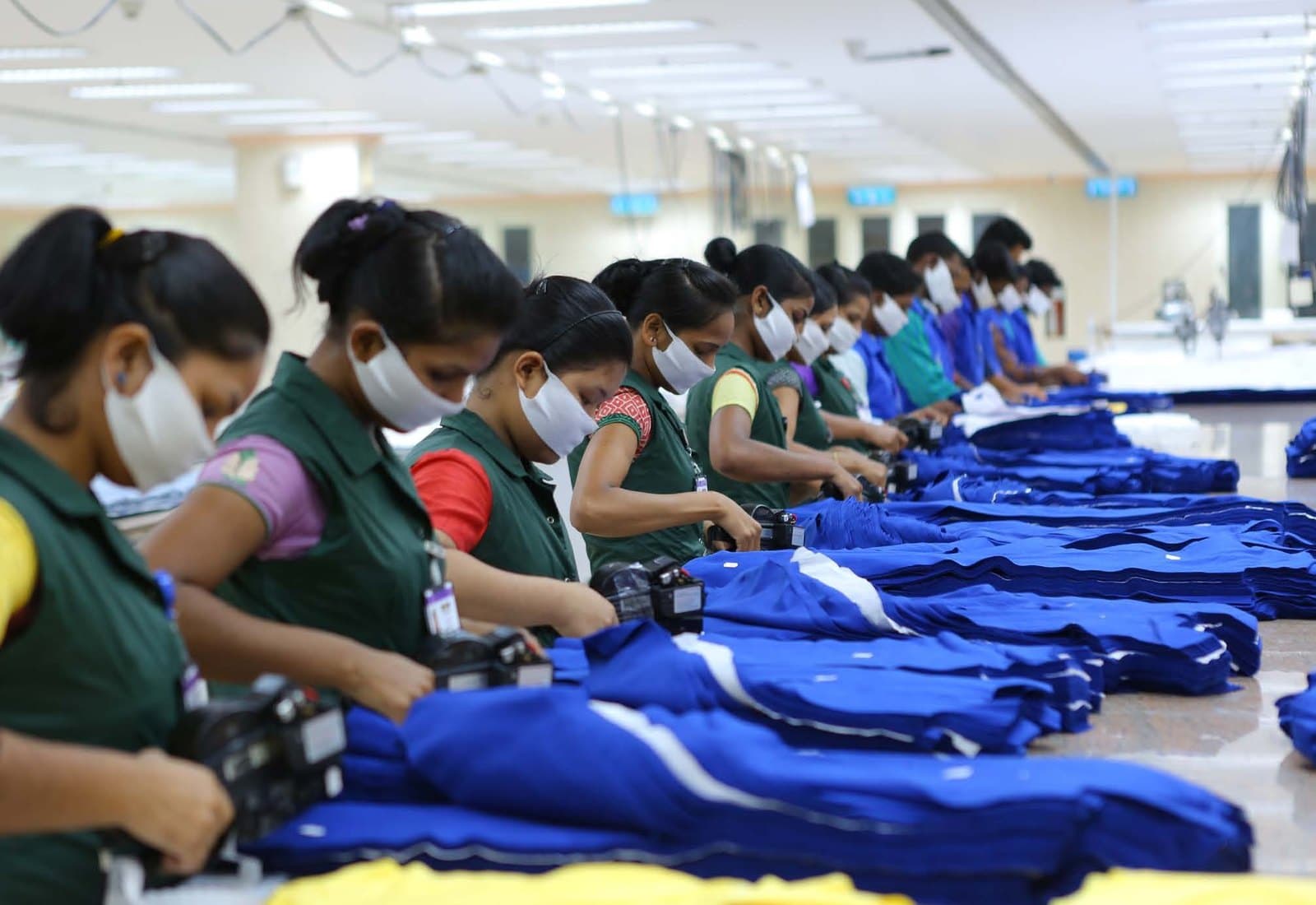 A centrally air conditioned sewing floor