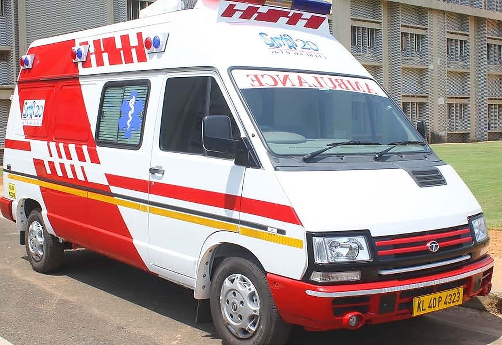 An ambulance stationed at the Kizhakkambalam campus