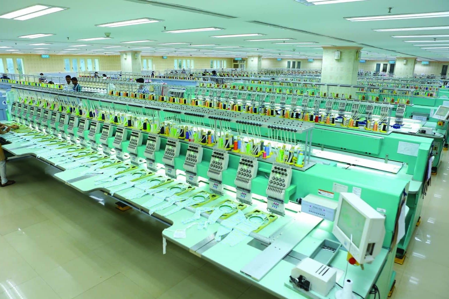 A hall of multi head embroidery machines