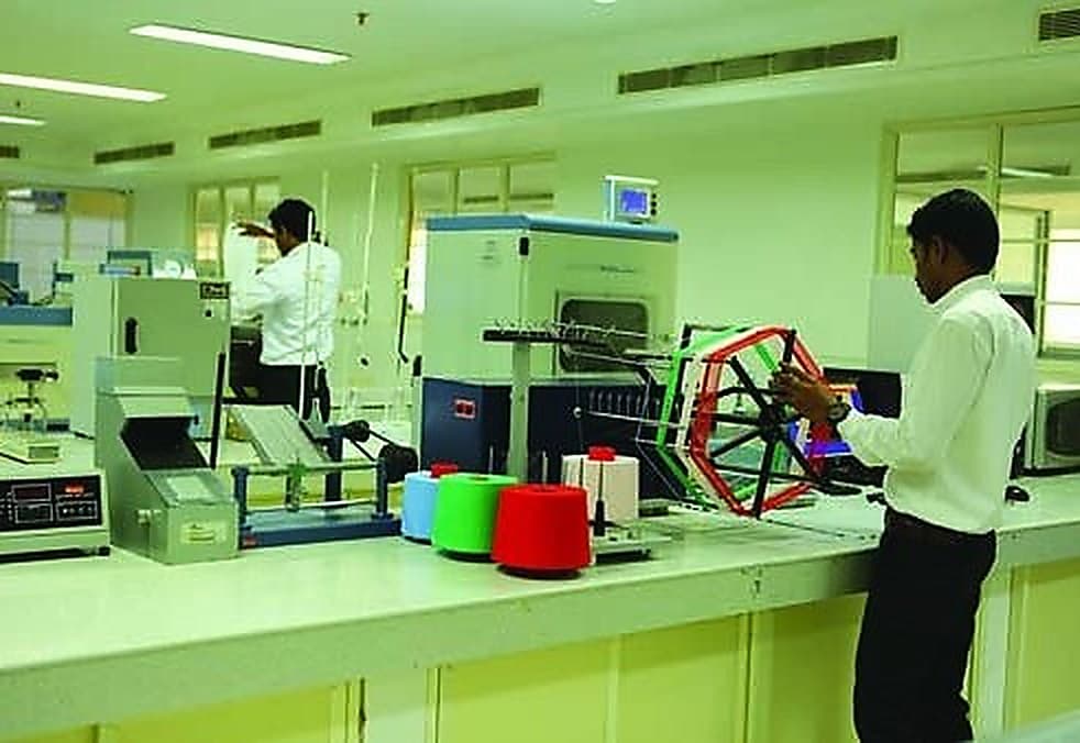 The laboratory bench used for colour and fabric testing